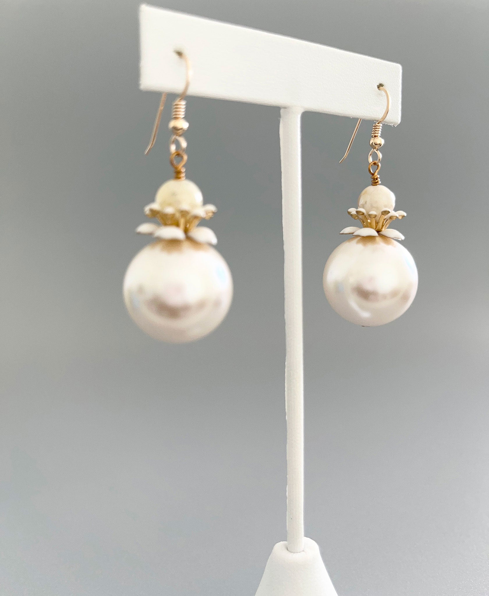 Side view of flower and jasper earrings