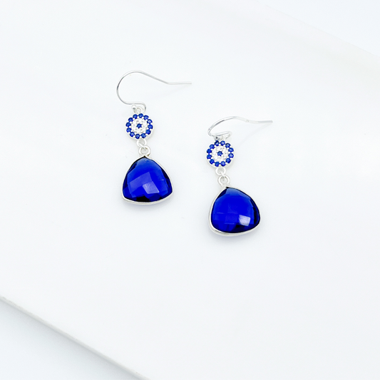 Silver and blue gemstone drop earrings