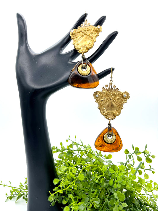 Brass and bakelite dangle earrings