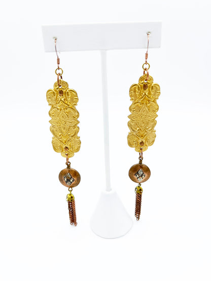Brass and copper tassel earrings