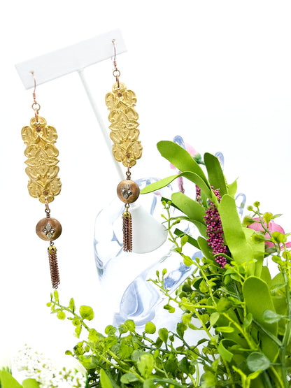 Floral stamping and copper beaded earrings