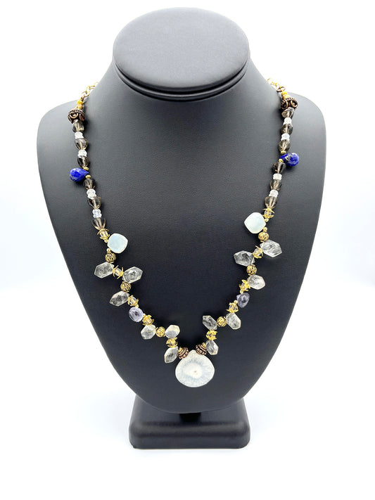 Mixed gemstone necklace with gold chain