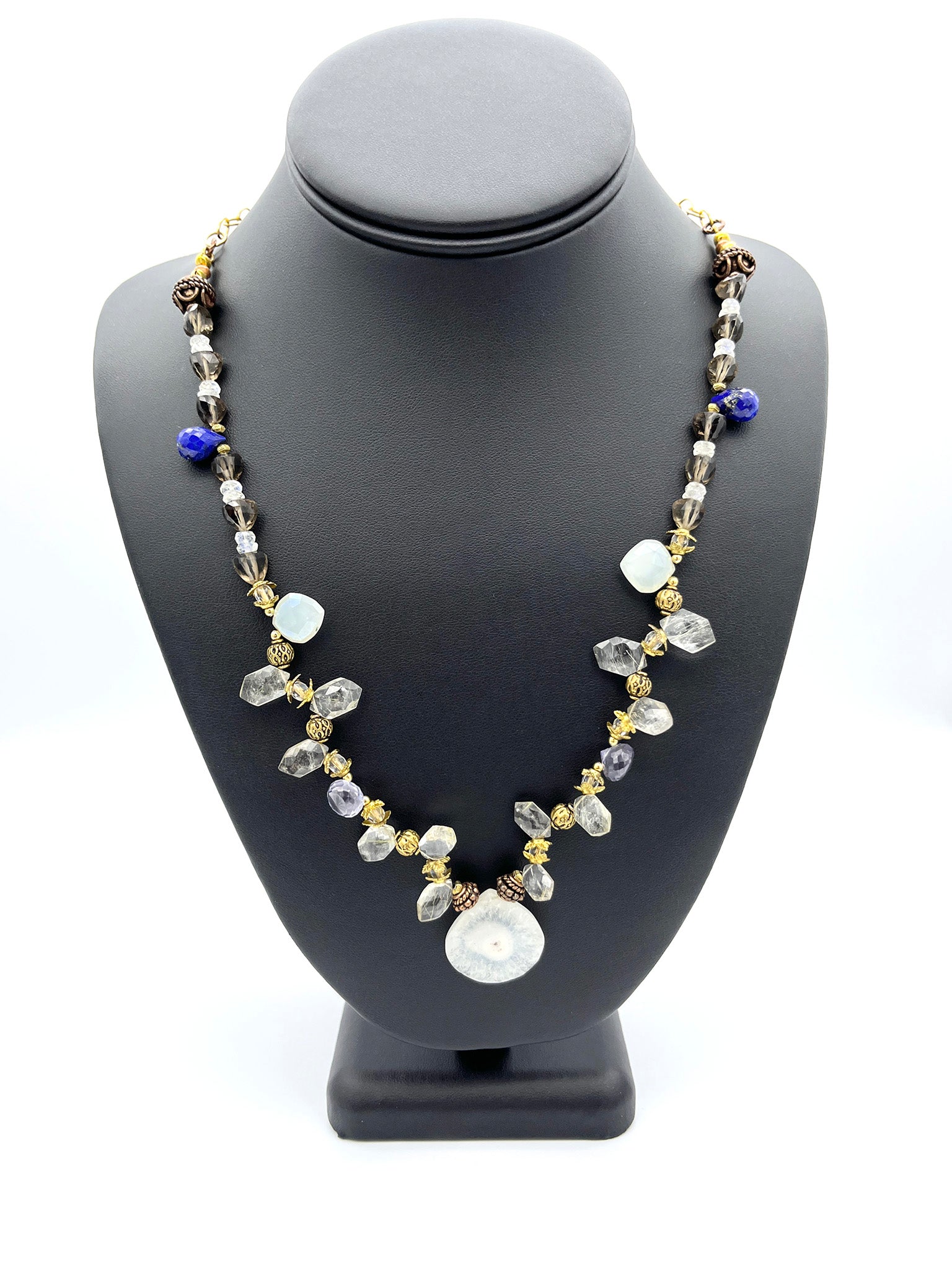 Mixed gemstone necklace with gold chain