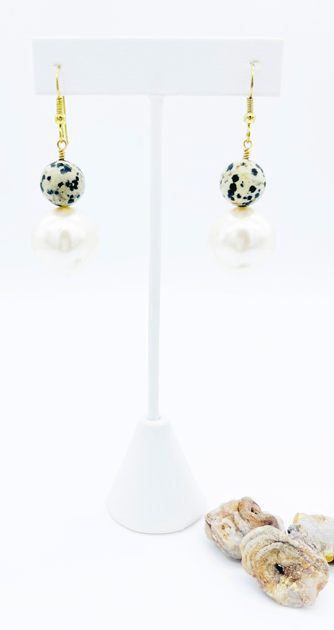 Jasper and pearl drop earrings
