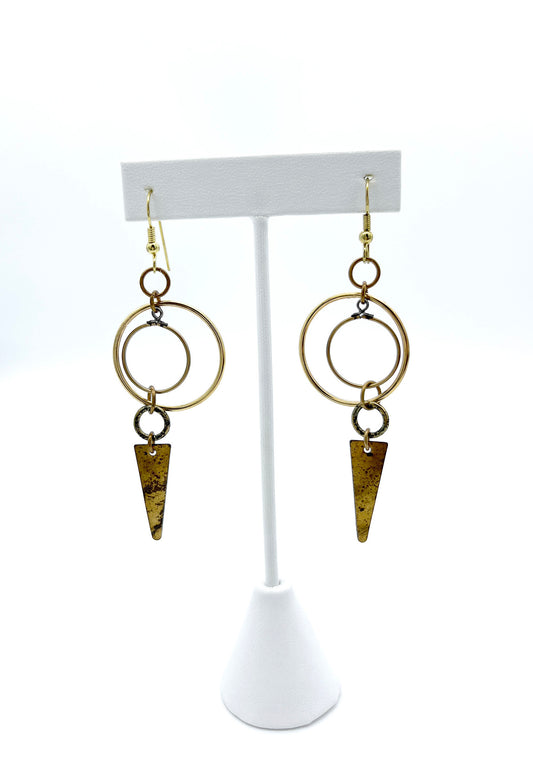 Symmetrical ring brass earrings