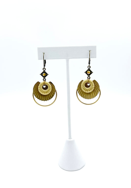 Textured brass sphere earrings