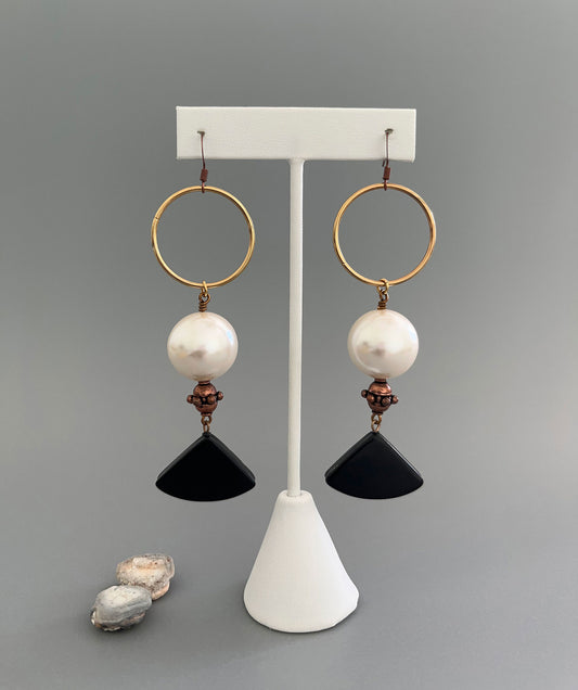 Long dangle brass and acrylic earrings